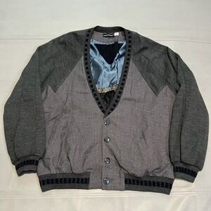 VTG Neiman Marcus Men Cardigan Sweater Gray Abstract Art Piccaso USA Wool-M-3528